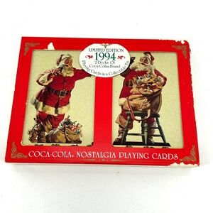 Vintage 1994 Coca-Cola Nostalgia Playing Cards 2 Decks Collectible Tin Santa